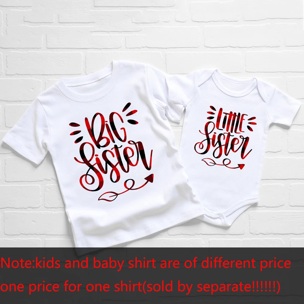 Conjunto de ropa a juego para hermana mayor y hermano peque&ntilde;o, Camiseta estampada de cuadros de B&uacute;falo, conjunto de ropa familiar, 1 ud.-3