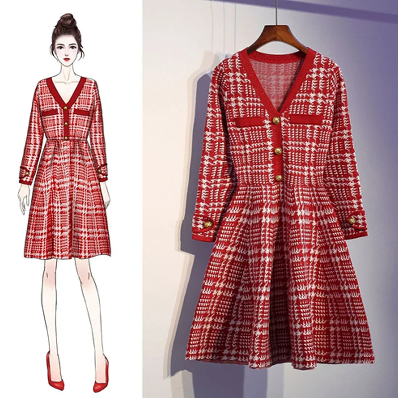 Женское твидовое платье в шотландскую клетку черное или красное элегантное