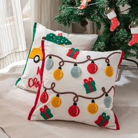 christmas decoration cushion cover santa snowflake pillow case cotton embroidery pillow cover 45x45cm for living room decoration