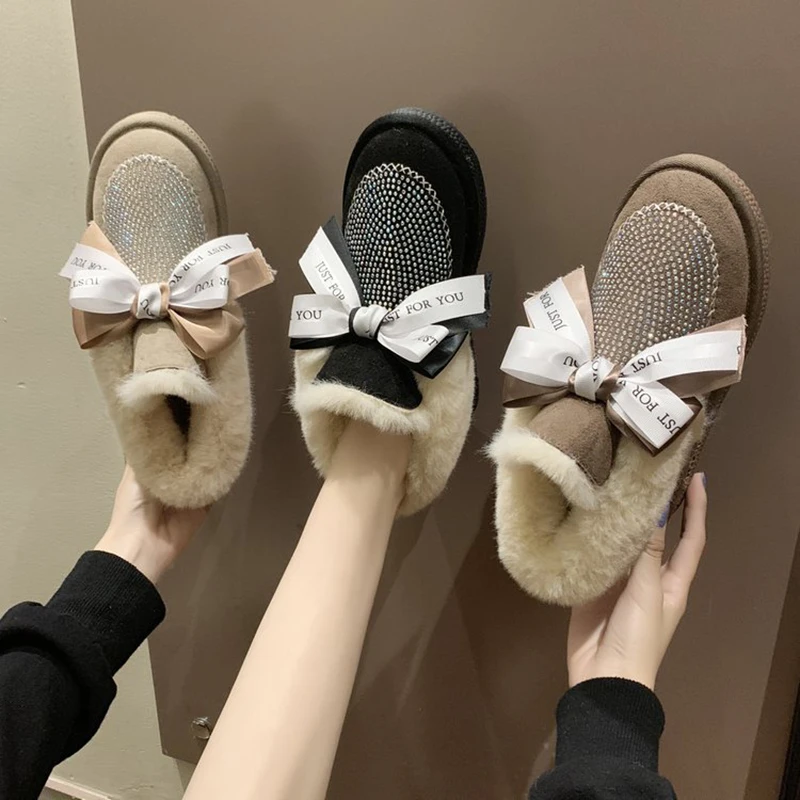 Женские ботинки зимние плюшевые ботильоны со стразами нескользящая брендовая