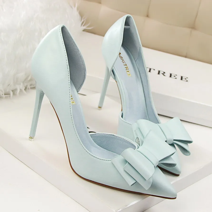 Женские розовые туфли на высоком каблуке элегантные летние туфли-лодочки на высоком тонком каблуке с бантом синие женские туфли на высоком каблуке с острым носком, размер 34 G3168-2