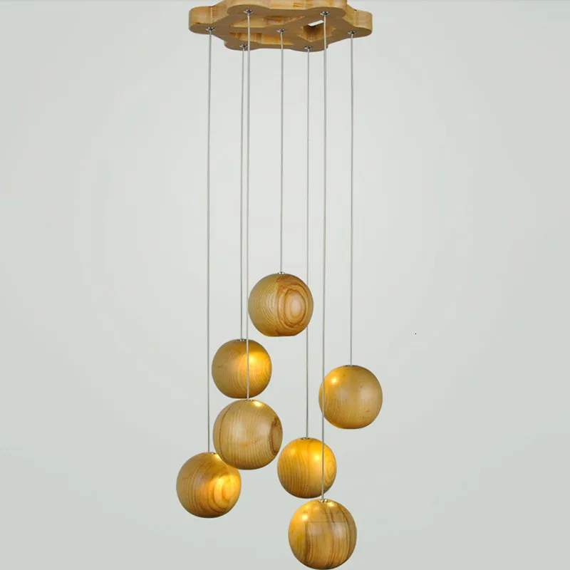 

Modern Nature Pendant Lamp LED G4 Light Cord Solid Wood Ball Hanging Light Fixture for Living Dining Room Bar Bedroom Kitchen