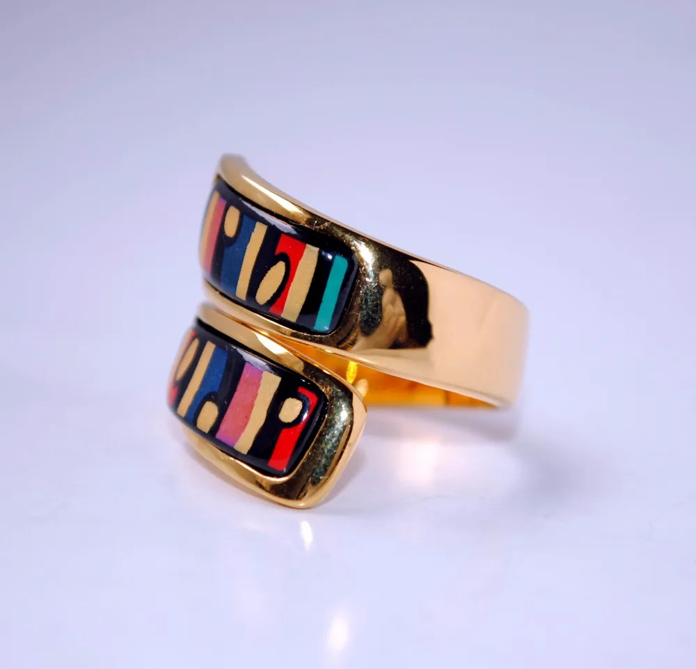 Cloisonne enamel circular fashion jewelry plated gold rings009