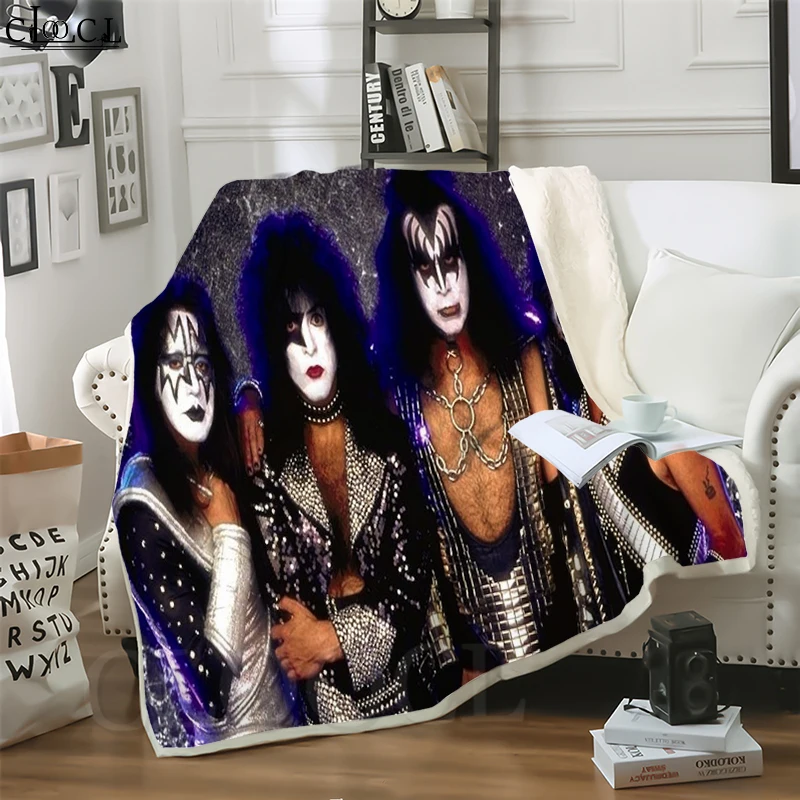 Thicken Blanket KISS Rock Band Printed Throw Blankets for Beds Plush Home Decoration Beddings Travel Casual Adult Quilt