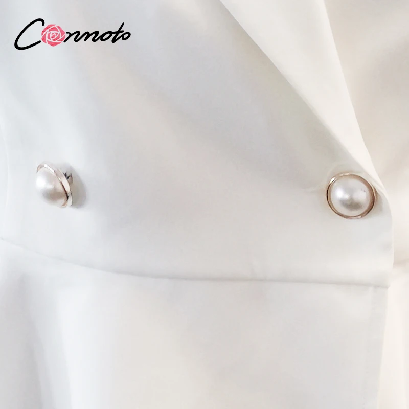 

Conmoto Casual white button blazer Chic long sleeve fitted office ladies blazer Autumn women bottom Ruffled 2020 outerwears