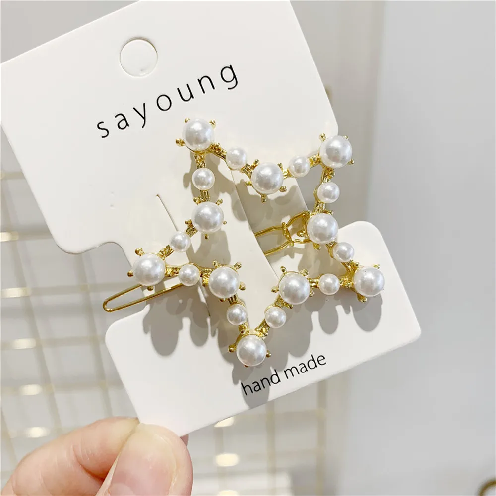 

Fashion Elegant Pearl Hairpin Korean Chic Wind Retro Star Round Rectangle Pearl Clips Bangs Clip Hairpin Clip Hair Styling Tools