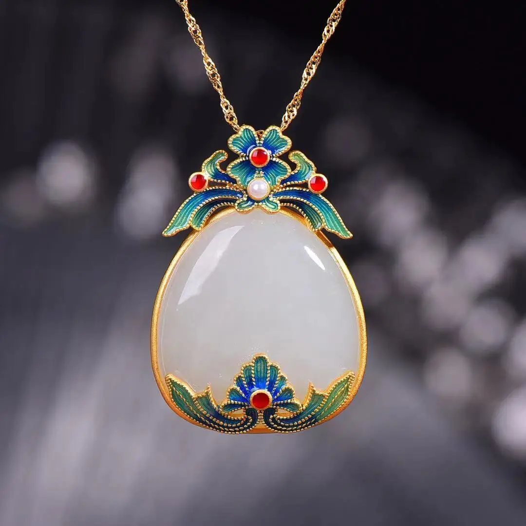 

Натуральная 925 инкрустированная эмалевая Подвеска из нефрита