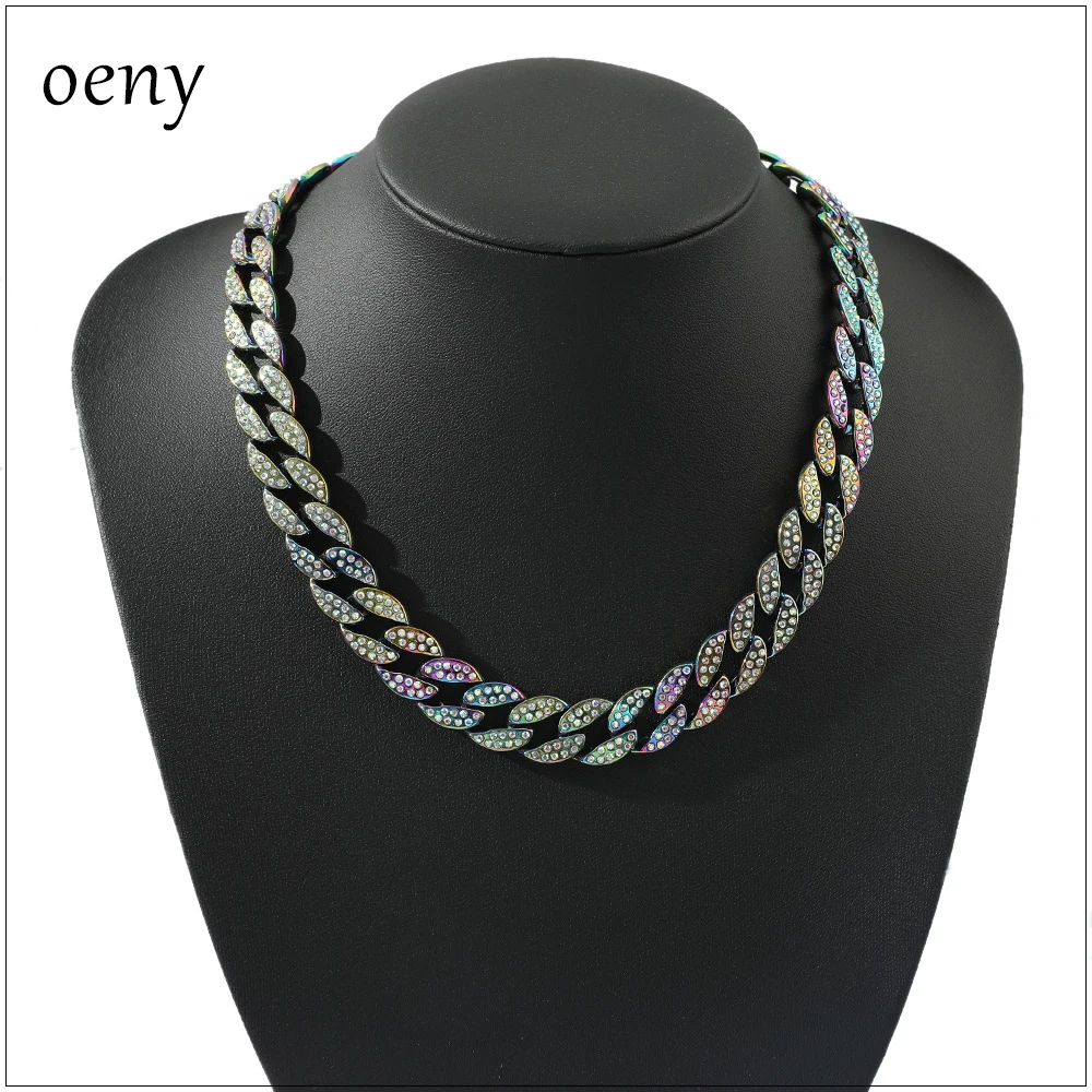 

Oeny 2021 Heavy Colorful Hip Hop Cool Cuban Necklace Chain Men Women Jewelry Row Iced Out 14mm Necklace Bling Gifts
