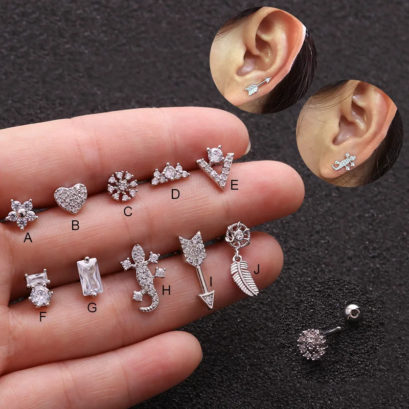 Sellsets 1Pc 16G Stainless Steel Cubic Zirconia Ear Cartilage Earring Helix Piercing Jewelry Tragus Rook Conch Screw Back Stud | Украшения