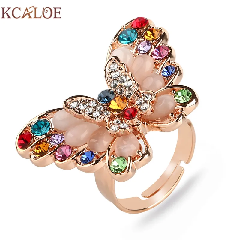 Женское большое кольцо с бабочкой KCALOE регулируемое Открытое из натурального