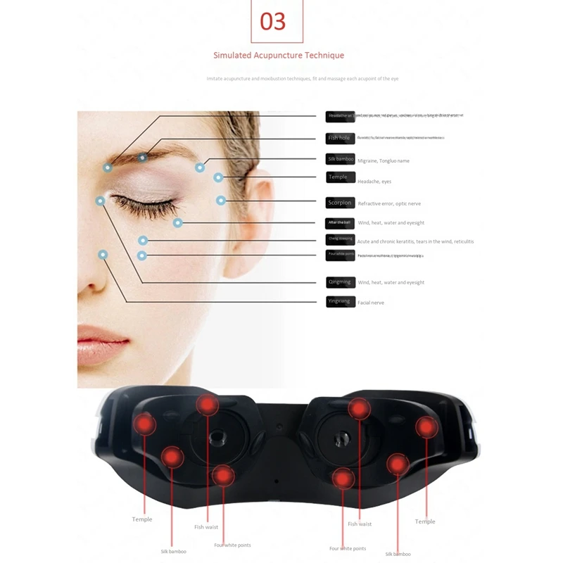 

USB Rechargeable 3D Electric Green Light Eye Massager Fatigue Head Relieve Stress Acupuncture Eye Massager Relax