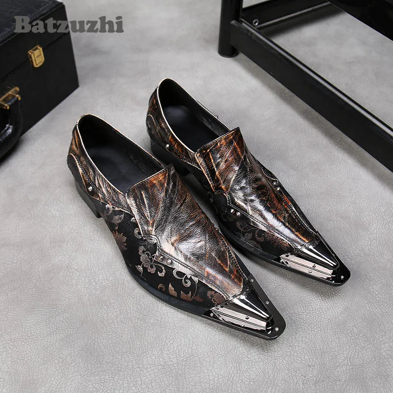 

Batzuzhi Genuine Leather Dress Shoes Men Luxury Men Shoes Brown Pointed Iron Toe Sapato Masculino Oxford Shoes Men Business,US12