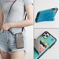 luxury flower pattern strap cord phone case for iphone 12 13 11 pro max xs max xr x 7 8 plus card pocket crossbody wallet cover