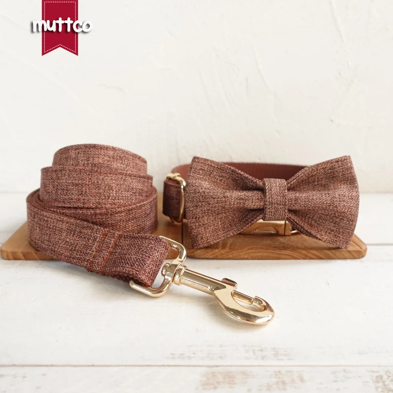 

MUTTCO розничная продажа, высококачественный ошейник для собак, коричневый костюм, ошейник для собак с галстуком-бабочкой, 5 размеров, UDC039J