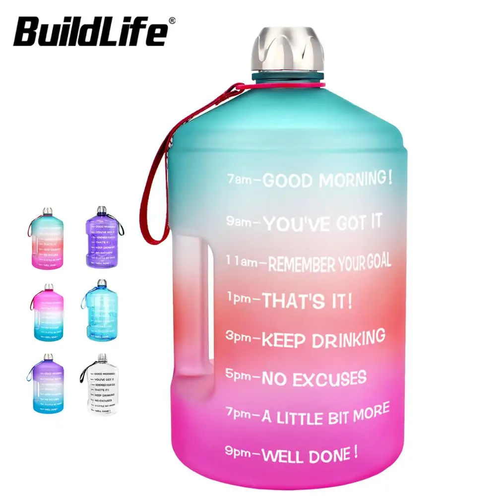 

BuildLife 1 Gallon Water Bottle with Time Marker 3.78L 2.2L 128OZ 73OZ BPA Free Plastic Large Capacity Sport Motivational Jug