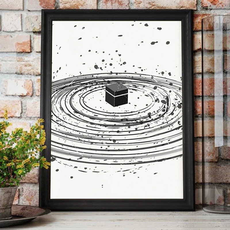 

Abstract Kabah Illustration Posters Wall Art Canvas Painting Islamic Muslim Black White Traditional Prints Pictures Home Decor