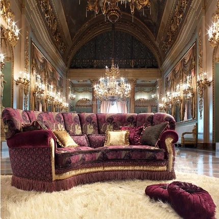 

European arc sofa fabric double sofa villa living room reception settee purple tassel double seat