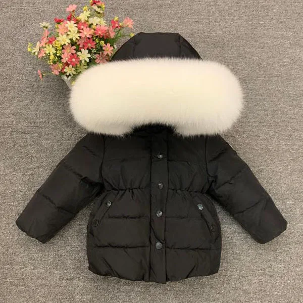 black fox white fur Детская зимняя одежда; пальто для девочек; белый пуховик на утином пуху; съемный капюшон с воротником из натурального меха - Цвет: black fox white fur