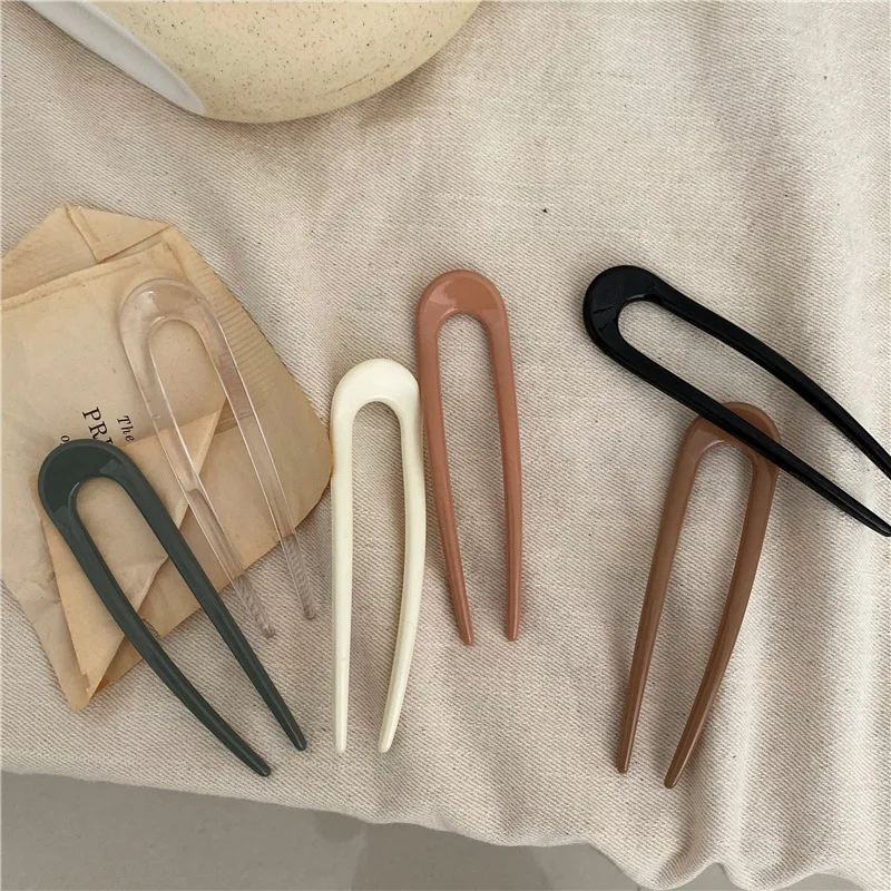 Pinza para el pelo de estilo coreano para mujer, palo de ácido acético en forma de U Simple, pinza geométrica sólida para el cabello, soporte para moño para el cabello, pasador, horquilla 2021 (0)