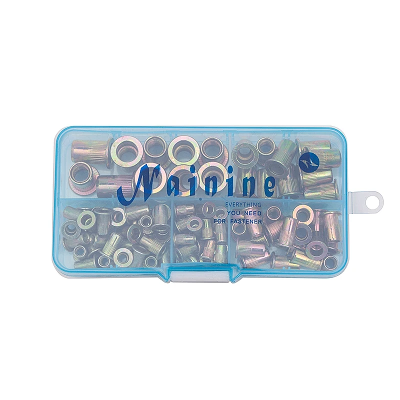 100 шт./компл. M3 M4 M5 M6 M8 оцинкованные рифленые гайки Rivnut плоская головка Резьбовая