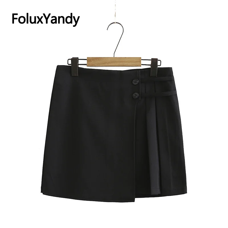 

Elegant Fashion Women Skirt Plus Size Slim A-line Mini Asymmetrical Pleated Skirts Black White XXXL 4XL KKFY4666