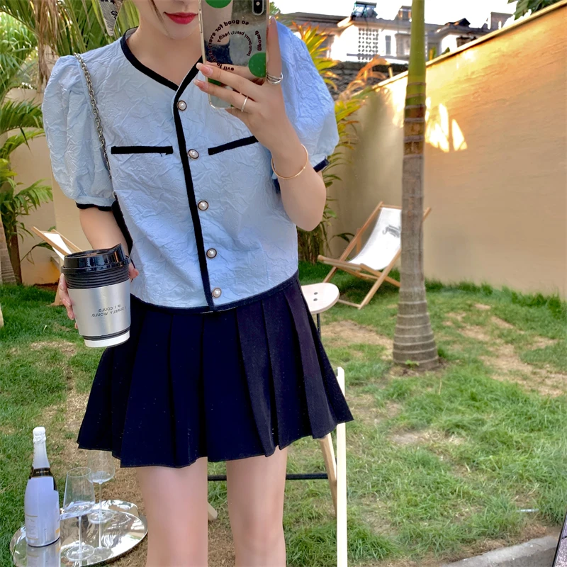 

HziriP Vintage Summer Pearls O-Neck Office Lady High Street Femme Chic Gentle Coats Outwear Hot Slim Casual OL All-Match Shirts