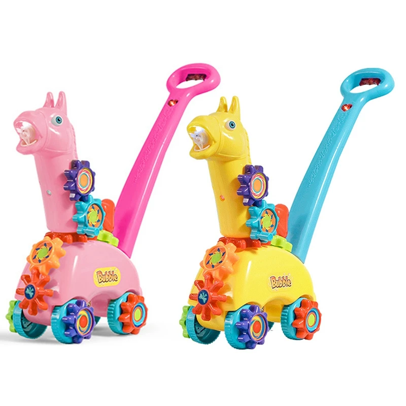 

FBIL-Bubble Lawn Mower Baby Push Giraffe Projector Bubble Mower Electronic Fun Outdoor Push Toys Gifts for Baby Boys Girls
