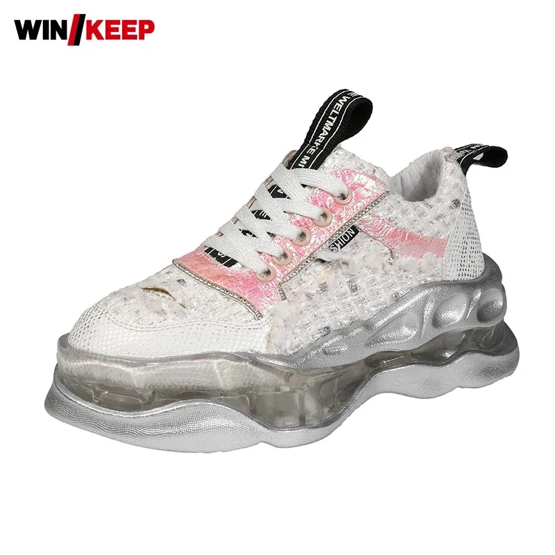 

Стразы женские кроссовки на каблуке со стразами брендовые кроссовки на шнуровке на платформе уличная шерстяная Лоскутная спортивная обувь...