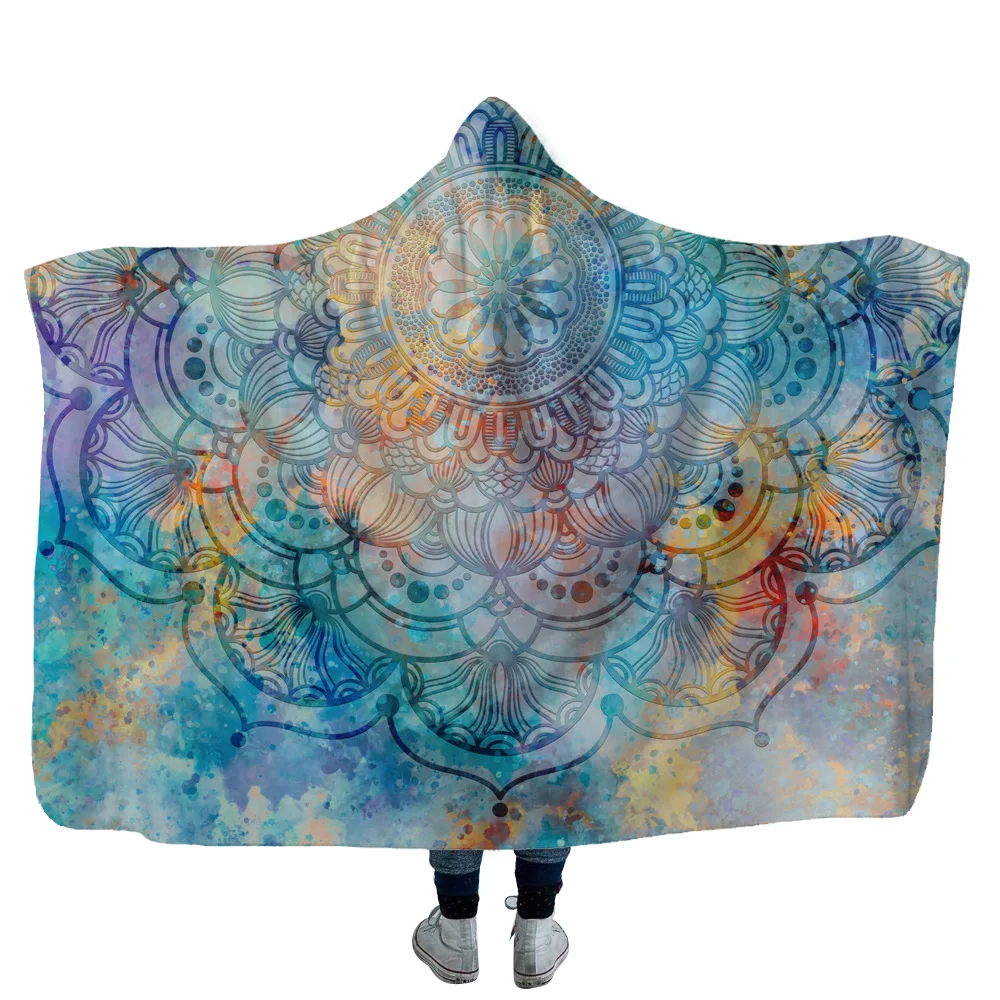 Фланелевое Одеяло Datura с капюшоном и геометрическим принтом супермягкое плюшевое