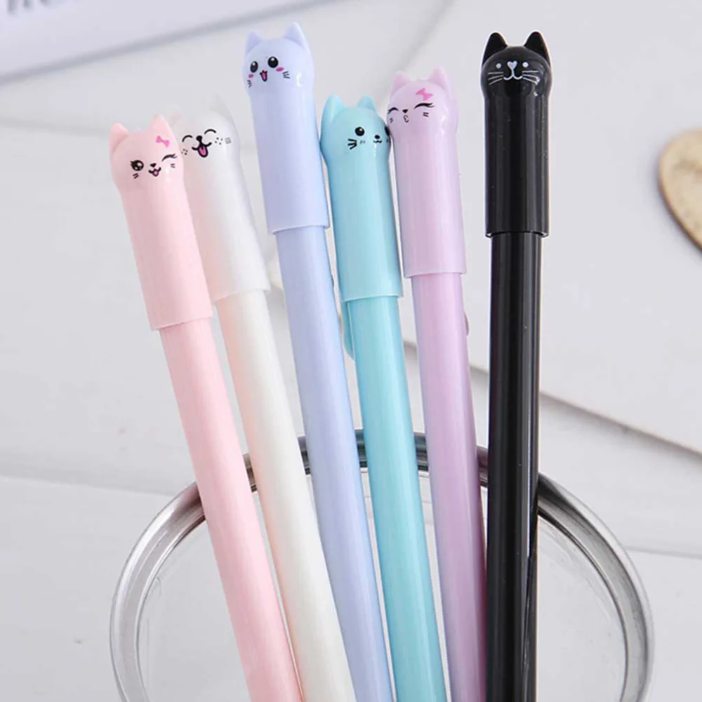

24Pcs 0.38mm Ink Pen Kitten Cartoon Pattern Writing Pen Liquid Pen(Random Color)