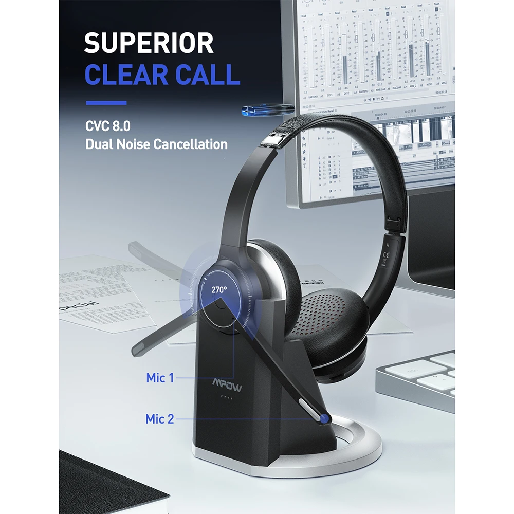 Mpow HC5 Pro офисные беспроводные наушники с зарядным устройством Bluetooth 5 0 Dual CVC8.0