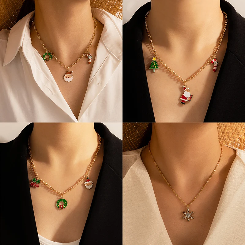 Женское Ожерелье-чокер с бантом в виде деда мороза снежинки