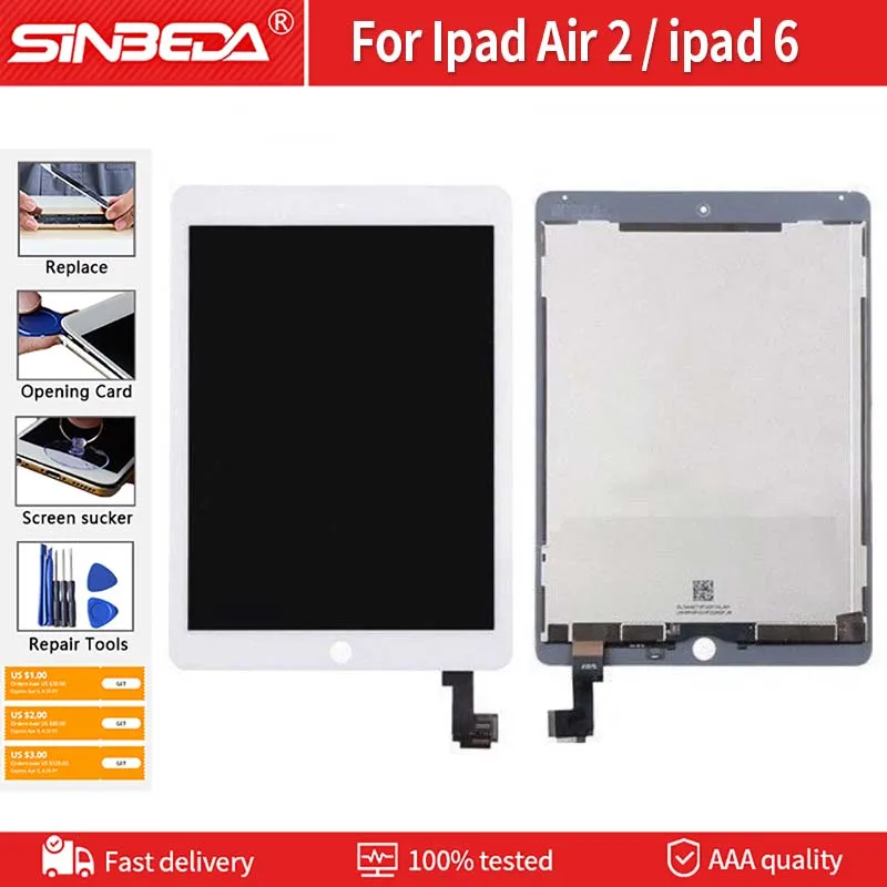 Original LCD For ipad 6 LCD Display Touch Screen Digitizer Assembly For ipad Air 2 A1566 A1567 / ipad6 Screen Replacement