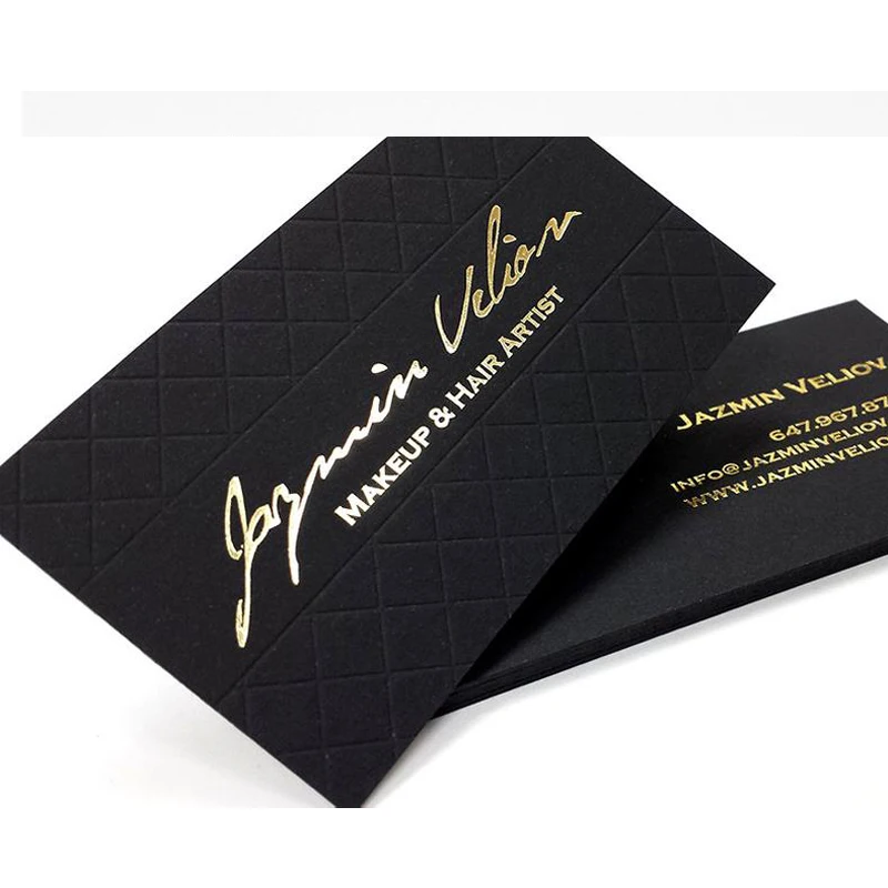 

200pcs Black Business Cards 500gsm Foil on double sided with Blind Impression Name Card Matte Gold