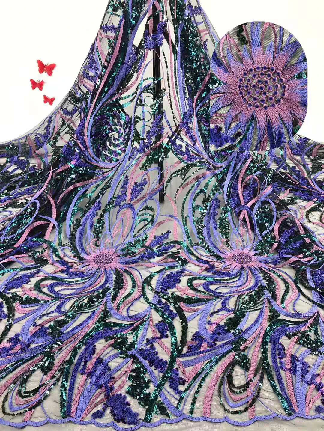 

The latest African lace fabric 2019 high quality Nigerian French lace fabric embroidered sequined tulle lace dress FJ3460