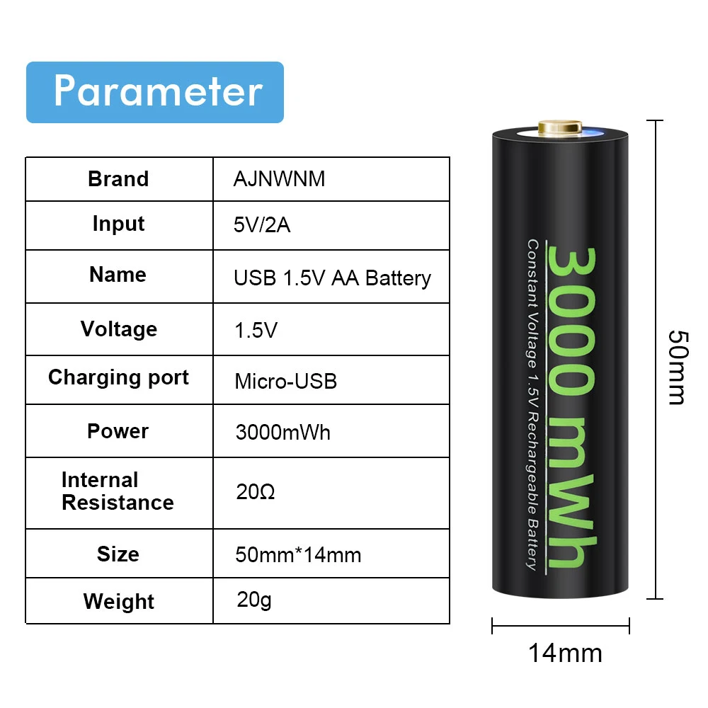 AJNWNM 1 5 V USB AA перезаряжаемые батареи mwh v литиевые для дистанционного управления