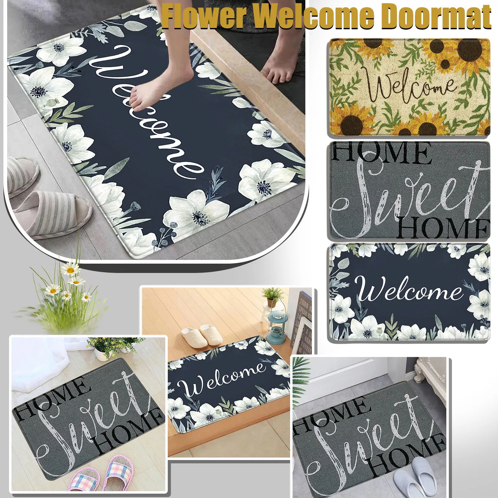 

Противоскользящие водонепроницаемые коврики в стиле ретро с цветочным принтом, винтажные цветочные коврики, коврики для спальни, кухни, до...