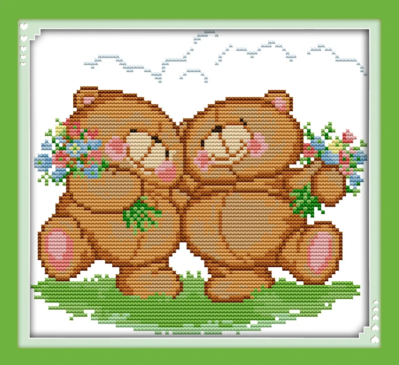 

Два счастливых медведя набор вышивки крестом 14ct 11ct граф печать холсты стежков Вышивка Сделай Сам Рукоделие плюс