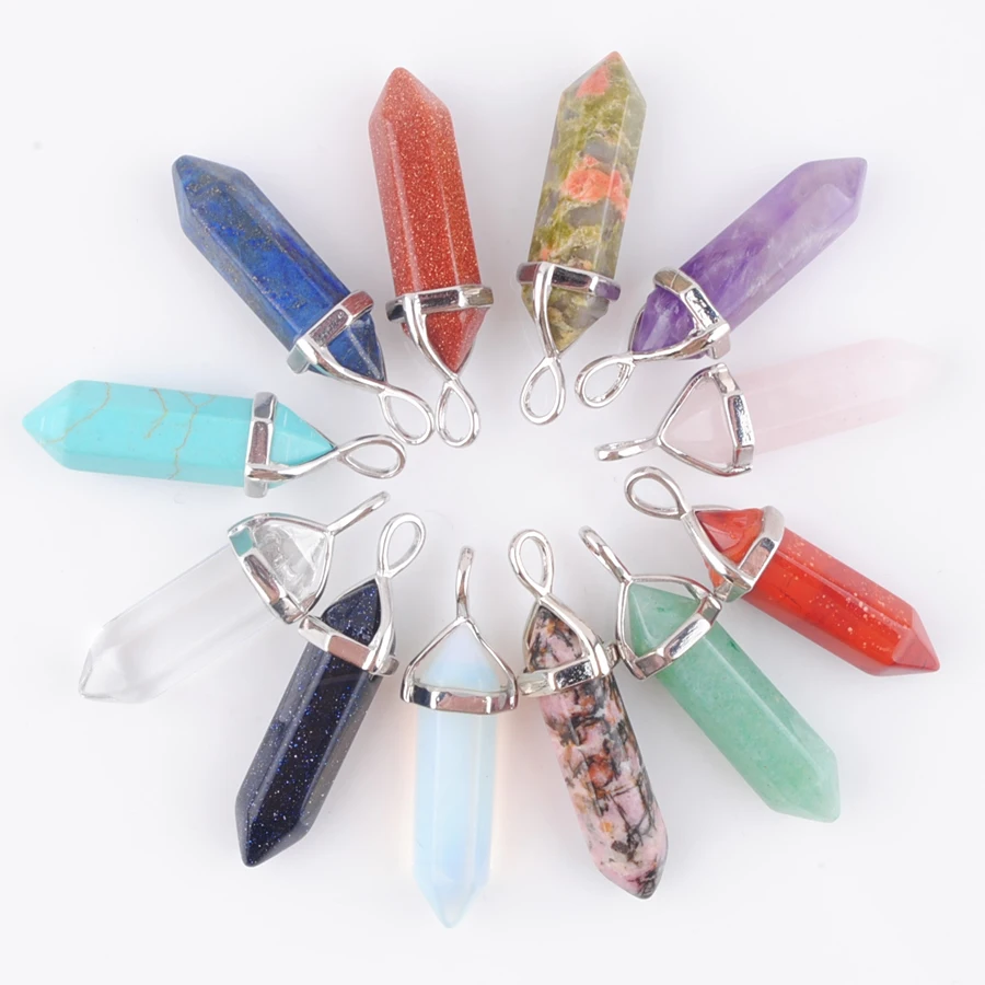 

Mixed 10Pcs High Quality Assorted Natural Stone Pillar Charms Chakra Pendants For Earrings Necklaces Jewelry Making IBN303
