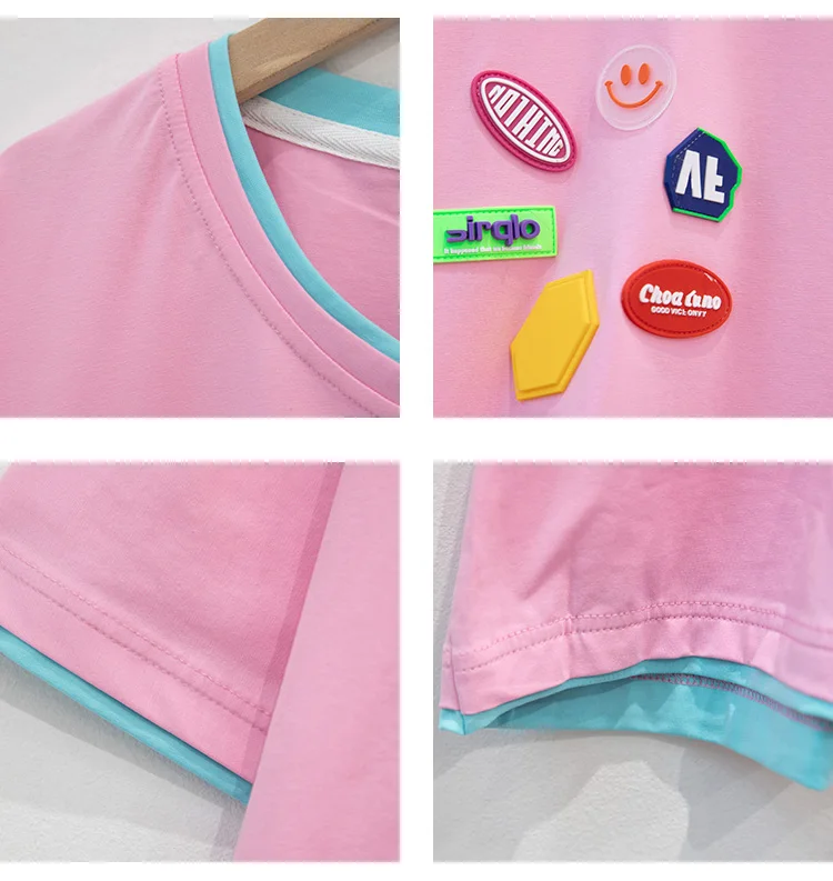 

2021 Summer New Women Fashion Short Sleeve T-shirt Loose Korean Style Labeling Mid-Length Top Fashion Simple Pullover Tees