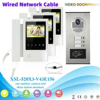 SmartYIBA 4.3" Multi Units Apartment Video Doorphone 3 Buttons Intercom+3 Monitors Kits Network Cable Connect Doorbell