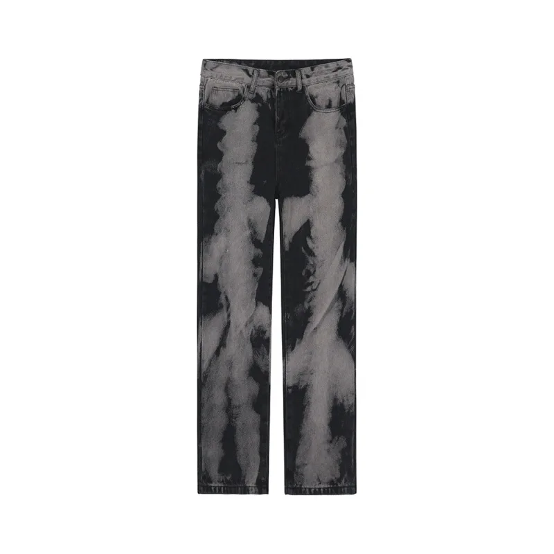 2021 New Arrival Tie Dye Retro Washed Men Hip Hop Jeans Trousers Distressed Straight Dark Academia Vintage Denim Pants Spodnie