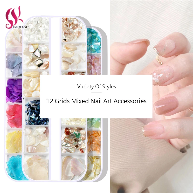 

Nail Art Irregular 3D Abalone Shell Slice Natural Sea Stone Fragment Design Polish DIY Manicure Paillette Decorations 12 Pce/Set