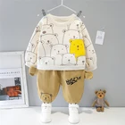 Одежда для младенцев, новорожденных, Осень-зима, комплекты одежды для маленьких девочек и мальчиков, Детские теплые плюшевые топы с медведем, штаны, детская одежда