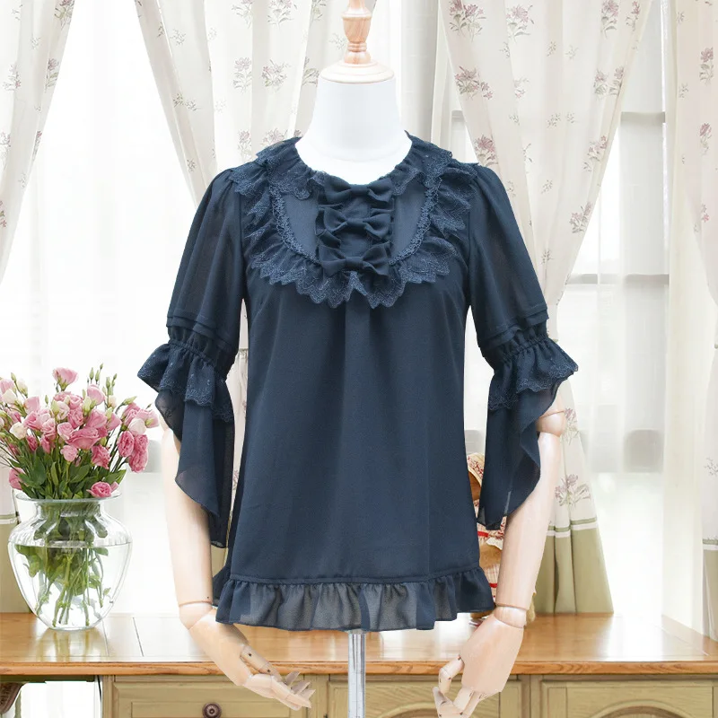 

Cicadas' Chirp ~ Sweet Lolita Chiffon Top Half Sleeve White Blouse