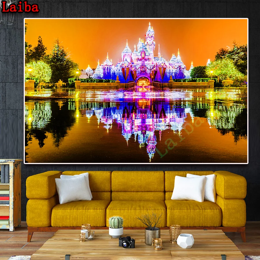 

square round Drill Color Luminous Castle Diy Diamond Painting Cross Stitch Mosaic Embroidery Pattern rhinestone Painting Decor