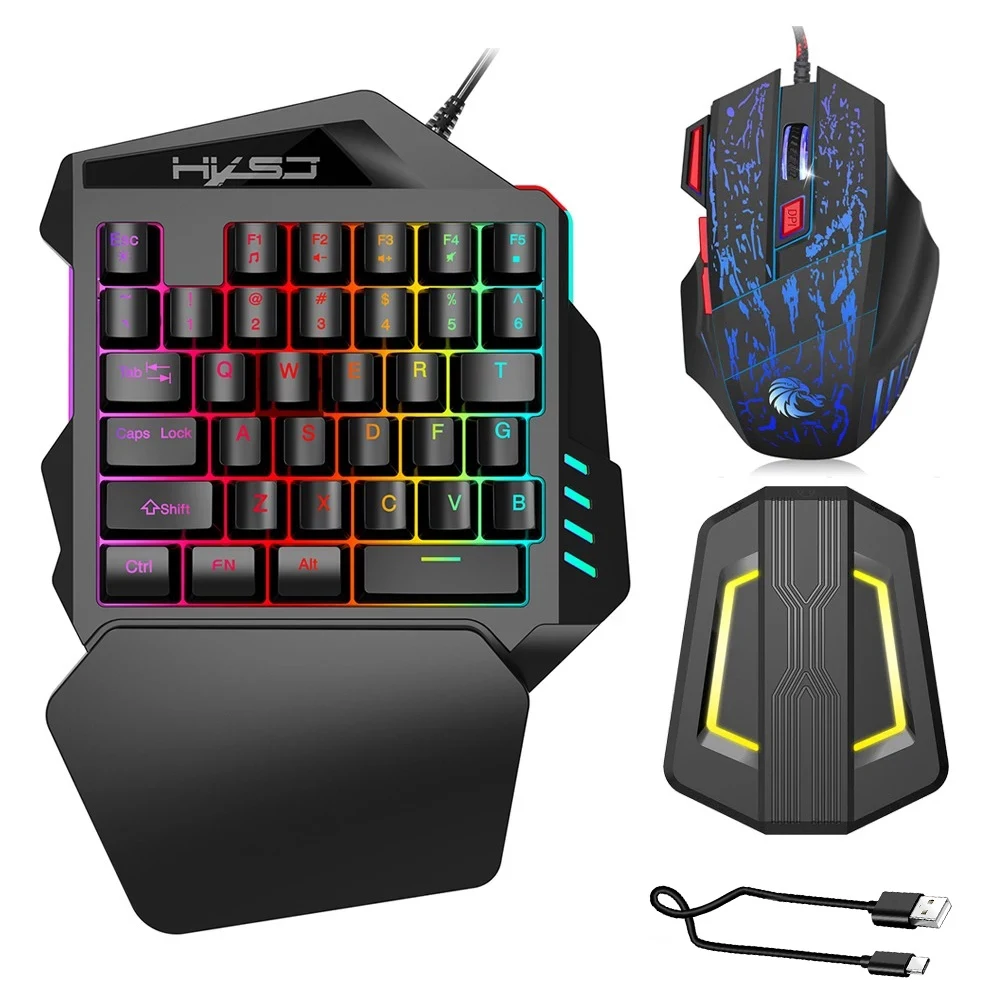 

H300 Ergonomic Wired Gaming Mouse Set V100 35 Keys Single-Hand Game Keyboard P6 Portable Keypad Mouse Converter Combo