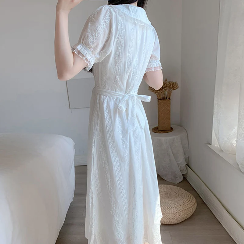 

Fashion Women Dresses Slim Short Sleeve V-Neck Summer Dress Casual Cotton Lace White Party And Office 2021 New Lady Dress