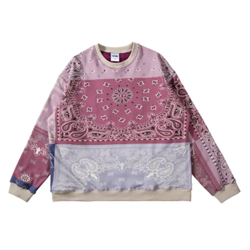 

Men Sweatshirts Winter Retro Stitching Cashew Flower Add Down Pullover Hoodies Male High Street Outwear Hip Hop Men Clothing