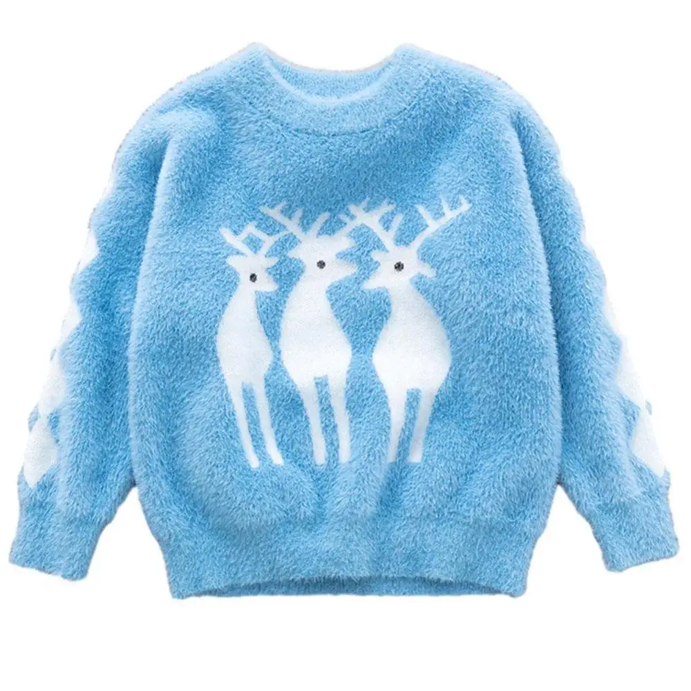 

Girls Winter Clothes Knitted Mink Fleece Sweater Warm Sweater Boy Girl Striped Color Matching Sweater Girl Sweater